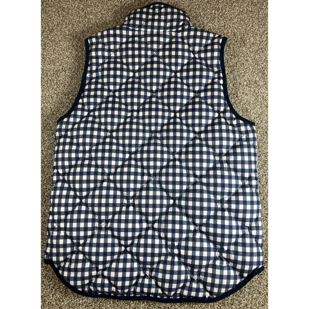J. Crew Black‎ Label Down Vest Women's Small Blue White Gingham Check Full Zip - Picture 5 of 10
